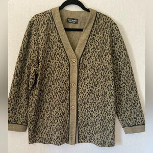 Soft Works Petite Cheetah Print Knit Cardigan Sweater Women's Size L